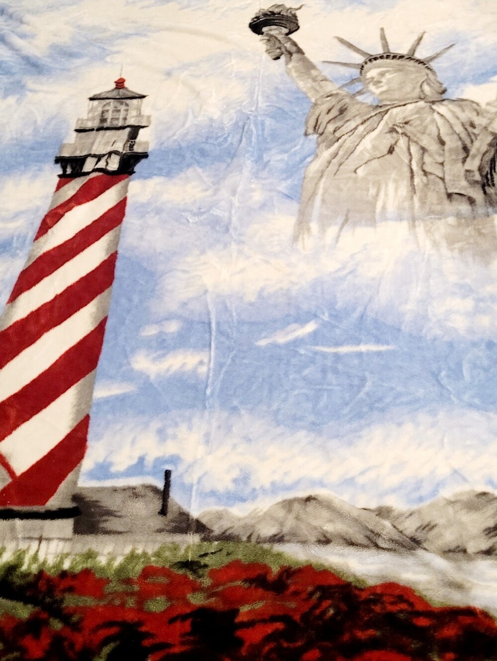 Liberty Lighthouse Scenic  Blanket in Red, Blue, White